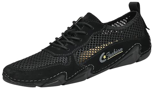 Generisch Outdoor-Sportschuhe für Herren für den Außenhandel, lässige, rutschfeste Wanderschuhe, atmungsaktive Mesh-Herrenschuhe Sneaker Ohne Schnürsenkel Herren 43 (Black, 44)