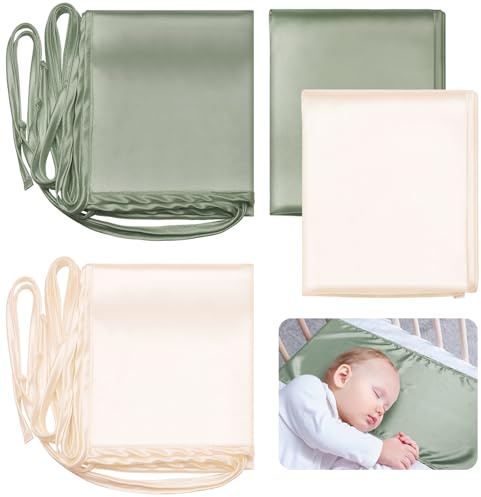 Hosuly 2 sábanas de satén para moisés de bebé, suave sensación de seda, sábanas para moisés de bebé, para cuna rectangular, colchón, niños y niñas, recién nacidos y bebés (verde y blanco)