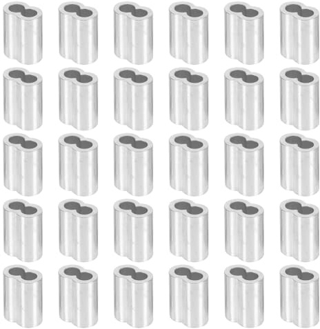FSSTUD 30 Stück 6 mm Aluminium-Crimpschlaufenhülsen Drahtseil-Doppelhülsen Metall-Kabelhülsen Zwei-Loch-Kabelleitungsenden Kabel-Quetschschlaufen Doppelhülsen