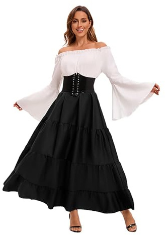Velcoxplay Robe longue pour femme - Épaules dénudées - Style Renaissance médiévale - Costume victorien - Style gothique - Pour le carnaval, Halloween, les fêtes - Noir - Taille M