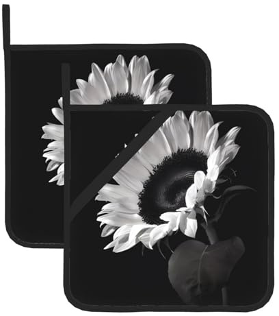 Set di presine con girasole nero e grigio, per cucina e barbecue, resistenti al calore, perfetti per cuocere al forno, grigliare