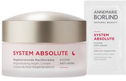 ANNEMARIE BÖRLIND SYSTEM ABSOLUTE Regenerierende Nachtcreme 50ml + Sachet | Anti-Aging Nachtpflege, Gratis Augencreme Sachet, Aktiviert Kollagenproduktion, Feuchtigkeitspflege gegen Falten