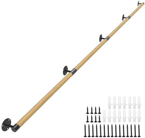 Pasamanos redondo de madera de 13 pies para pasamanos de escalera interior, barandillas de escalera de soporte de pared, pasillo de seguridad antideslizante, loft, patio, barandilla de madera para