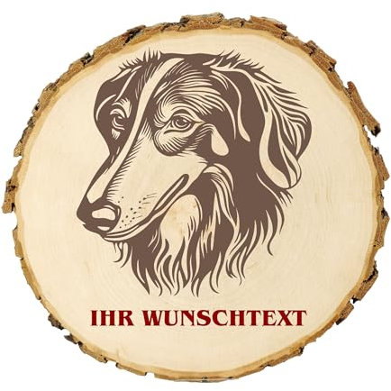 KIWISTAR UG - 14-16 cm Baumscheibe - Borzoi (Russischer Windhund) - personalisiertes Geschenk individuell selbst gestalten - Name - Holzscheibe mit Wunschtext - Naturholz - Geschenk - Türschild