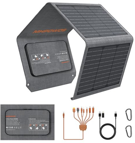 MHPOWOS Pannello solare pieghevole 40 W 19 V caricatore solare portatile con uscite USB C, USB A e DC, mini caricatore a libro per iPhone, iPad, power bank, campeggio, escursioni, viaggi all'aperto