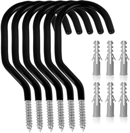 Paquete de 6 ganchos de almacenamiento para bicicleta, ganchos de bicicleta para garaje, ganchos de techo resistentes fáciles de poner y quitar para almacenamiento y colgar bicicletas (negro)