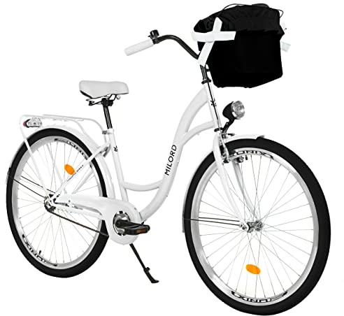 MILORD Damenfahrrad Citybike Komfort Mit Metallkorb Vintage Fahrrad, 26, 28 Zoll, 1-Gang