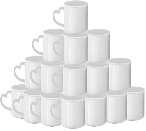 Mr. Gadgets Leere Sublimationstassen | weiß | bunt | 350 ml | 36 x Sublimationsbecher Infusible Ink | lebensmittelecht (Becher mit Herzgriff und innen weiß, Packung mit 36 Stück)