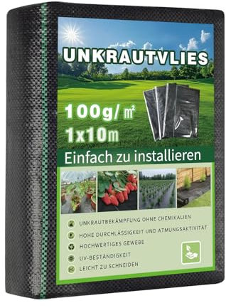 Hengsong Unkrautvlies 1x10m,Unkrautvlies 100g/m² für Pflanzenvlies,Gartenvlies,Sandkastenvlies,Garten Wasserdurchlässig,Vlies Garten,Wintervlies,Unkrautvlies 1m breit,Polyester,Schwarz