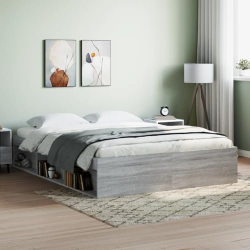 MOBCANT Bettgestell, Futonbett Familienbett Bettstütze Tagesbett Geeignet für Schlafzimmer Wohnungen Gästezimmer Schulen Grau Sonoma 140x200 cm