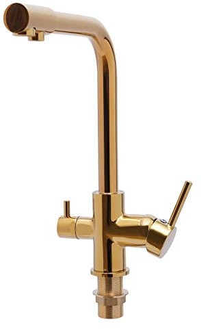 3 Wege Wasserhahn Edelstahl Sprudel Wasserhahn 0-80°C Einstellbare Küchenwasserhahn 360° Drehbare Badezimmer Armatur mit 2-Ausgängen, für Häuser, Restaurants, Einkaufszentren usw, Gold