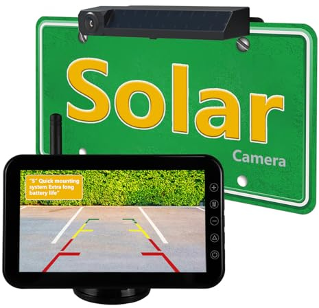 Ecoyoca Solarkamera Rückfahrkamera kabellos 5 Zoll Display Set, HD 1080P, IP68K wasserdicht, 3 Min Montage - für Auto, Anhänger, Wohnwagen, Pickup