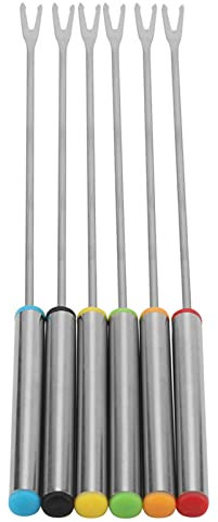 Focket 6 Stainless Steel Fondue Forks, Chocolate Cheese Fondue Forks Set, 9.45in Long Dessert Forks with Anti Resistant Material for Kitchen Tableware Commercial Use
