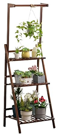 GUHPZA Hanging Plant Stand 2 Tier Ladder Flower Indoor Plant Trellis Wood Flowerpot Stand for Multiple Pot Plant Shelf for Window Balcony Living Room Ladder ,Brown-50cm
