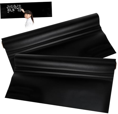 POPETPOP 2 pièces Film Tableau Ardoise Autocollant Amovible Sticker Noir Effaçable pour Cuisine École Bureau et Maison Facile à Découper Appliquer Surfaces Lisses