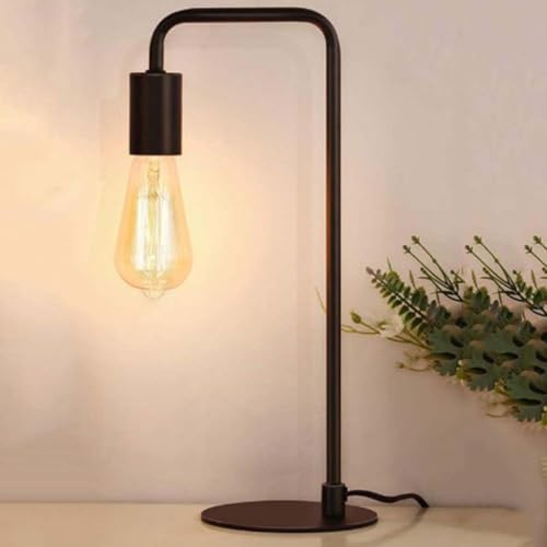 Lámpara de Mesa Vintage E27 con Interruptor - Lámpara de Escritorio Industrial Retro, lámpara de Noche Negra con Enchufe y Cable, diseño clásico para Dormitorio, salón y Pasillo