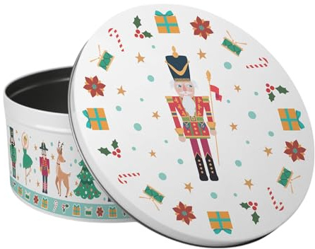 Purely Home Christmas Nutcracker Large Cake Tin - Traditional Festive Kitchen Bakeware Xmas Gifts - Round Metal Storage Container for Baking 23 x 10cm