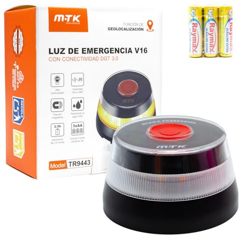 Luz Emergencia V16 Conectada DGT 3.0 | Baliza Homologada Obligatoria 2026 | Conectividad IoT 12 Años Incluida | Señal Vial LED 360º Visible Larga Distancia | Seguridad en Carretera para Coche y Moto