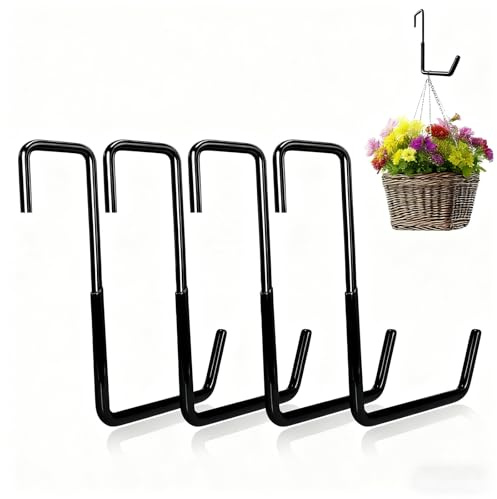 Vipuikos 4 Stück S Haken Groß Garagenhaken, Schwarz Fahrrad Aufhängung Ohne Bohren, Metallhaken zum Einhängen Schwerlast, für Deckenbalken, Aufhängen von Fahrrädern, Gartengeräte, Blumenampel