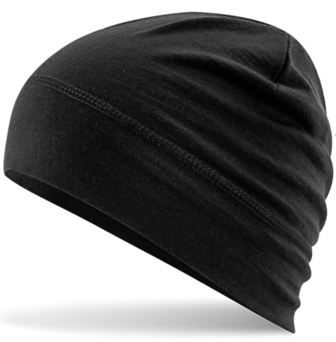 Hatstar Berretto in lana merino | 100% lana merino | Unisex per uomo e donna | leggero e sottile, Nero , Taglia unica
