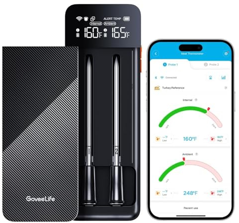 Govee Termómetro inalámbrico para carne con 2 sondas, alcance ilimitado WiFi, IP68 resistente al agua, monitoreo en tiempo real, barbacoa, horno y ahumar – B5192011