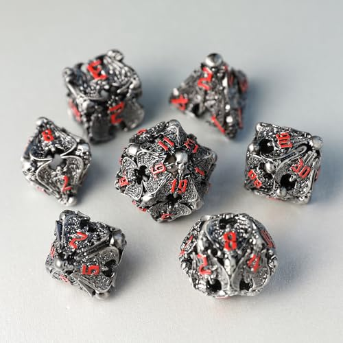 Dadi Set D&D Metallo 7 pezzi D4 D6 D8 D10 D12 D20 D% 3D Angelo Cavo Poliedrici Dadi per Dungeons and Dragons Pathfinder Warhammer Giochi da Tavolo RPG MTG Giochi