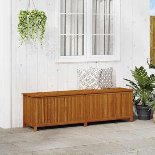 Mokuyary Caja de almacenamiento de jardín de 200 x 50 x 58 cm, madera maciza de acacia, caja de almacenamiento, caja de cojines, caja de jardín, para jardín, terraza, balcón, herramientas de jardín