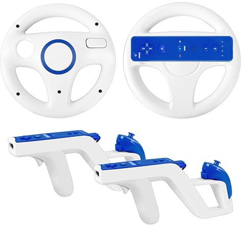 PaveRovi 4Pack Wii Steering Wheels and Zapper Light Gun Compatible with Nintendo Wii/Wii U Remote Controller(2 Wheels & 2 Light Gun)