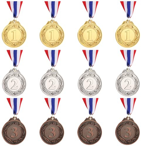 Simpeak 12 Stück Medaille,Gold/Silber/Bronze Auszeichnungen Siegermedaillen für Champions, Sportwettkämpfe, Mottopartys Preisverleihungen Schüleranreize Medaillen Fußball Gewinner Tagesspiele, 2 Zoll