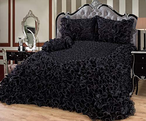 Tagesdecke Bettüberwurf Steppdecke Decke Sofaüberwurf Überwurf Set - hochwertige Bettdecke für Doppelbett Schlafzimmer Gefüttert Gesteppt 250x260cm mit 2 Kissenbezügen - Schwarz Pflegeleicht Deluxe