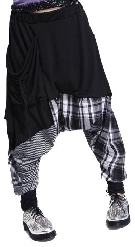 ellazhu Femme Pantalon Sarouel Lâche Bassinpie Rope Plaid Taille Unique GY206