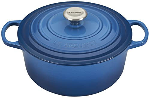 LE CREUSET Evolution Cocotte con Tapa, Redonda, Todas Las Fuentes de Calor Incl. inducción, 5,3 l, Hierro Fundido, Azul(Marseille), 26 cm
