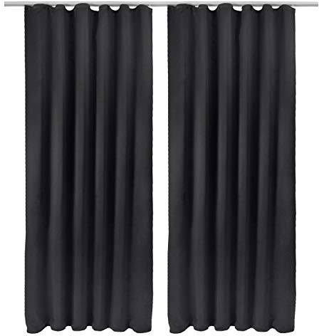 Beautissu 2er Set Blackout Vorhang Blickdicht 140x245 cm Schwarz – Kräuselband Verdunklungsvorhänge Gardine Set mit Universalband für Lange Fenster Wohnzimmer Schlafzimmer – Amelie BK