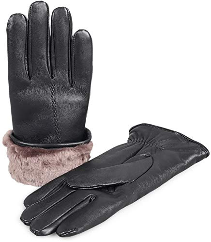 Zavelio Damen Premium Shearling Schaffell Fell Gefüttert Leder Pelz Handschuhe, schwarz, Small