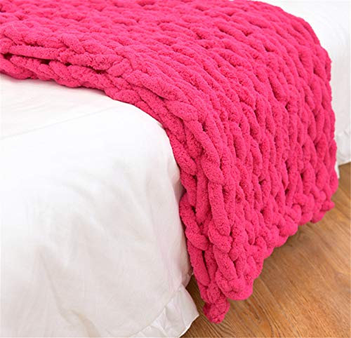 GLITZFAS Gestrickte Decke Grob Kuscheldecke Grobstrick Wolldecke Strickdecke Tagesdecke Überwurf Decke Zuhause Dekor Geschenk fürs Sofa Tagesdecke (Rose rot,80 * 100cm)