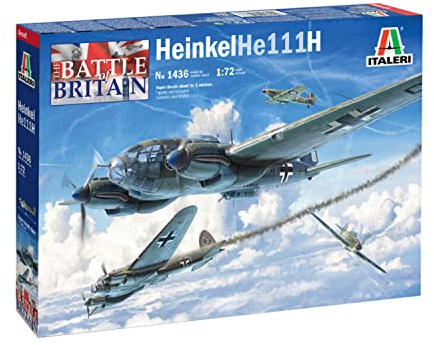Italeri 1:72 Heinkel HE-111H-6, originalgetreue Nachbildung, Modellbau, Basteln, Hobby, Kleben, Plastikbausatz, Zusammenbauen, Nicht bemalt