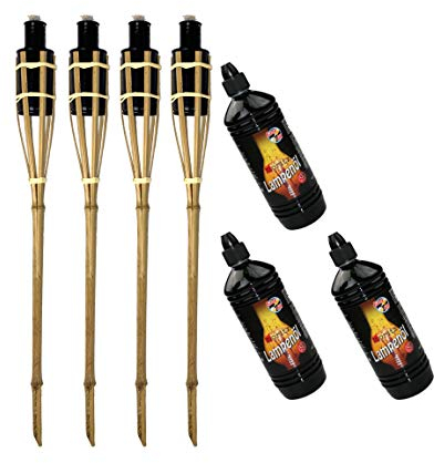 Moritz 4 x bambufacklor fackla 60 cm standard natur 3 x 1 000 ml lampolja trädgårdsfackla oljefackla trädgårdsdekoration oljelampa gångljus