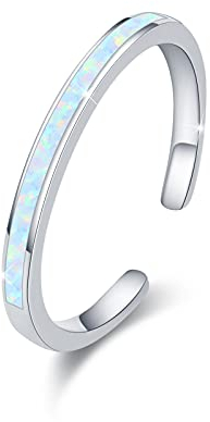 CUOKA MIRACLE Stapelbare Ringe Opal 925 Sterling Silber Verstellbar Opal Ringe Offene Fingerring für Damen Mutter Tochter Mädchen