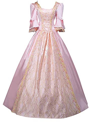 Women Dresses Clearance,Party Elegant Ladiesl Vintage Gothic Court Gown Cake Skirt Lace Clashing Dress Party Dress Boho Swing Evening Dress Work Dresses UK Size XS~XXXL Pink