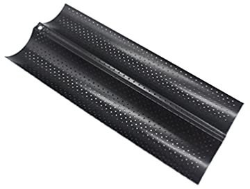 LaoZan Baguette Bandeja para Hornear Molde de Pan Francés Molde para Hornear de Barra de Pan Francés Perforado Antiadherente (Negro#3,28 * 16.2 * 2.4cm)