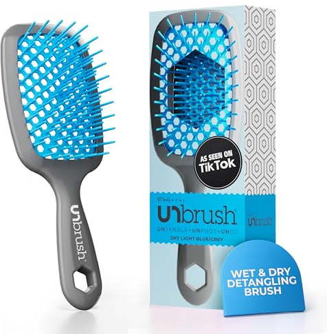 FHI Heat UNbrush Entwirrungsbürste für schmerzfreies Bürsten aller nassen oder trockenen Haartypen, strapazierfähige DuoFlex-Antistatikborsten, leichter Griff, belüftete Haarbürste, Hellblau/Grau
