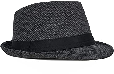 FBBULES Fedora Hut Damen Herrenhüte Breiter Krempe Panama Hut Klassische Winterhut Wintermütze Hüte Outdoorhut für Hochzeit Talent Show Performance Dunkelgrau Schwarz&Grau