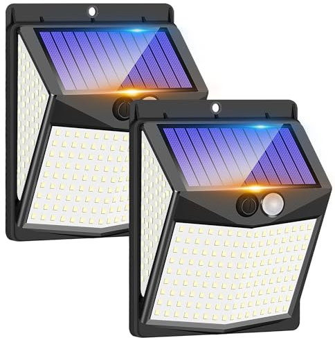 Outdoor Solar Lights, 238 LED Solar Security Lights and 3 Modes Motion Sensor 270° Wide Angle Solar Powered Lights IP65 Waterproof Solar Wall Light for Front Door, Yard, Garage, Garden (2 Pack)