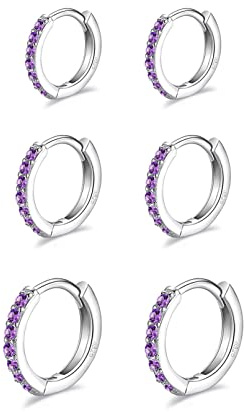 Silver kreolska örhängen för kvinnor, örhängen 925 sterlingsilver små silverkreoler med AAA zirkon, 3 par allergivänliga små Sleeper Huggie Creoler örhängen, Vitguld, Kubisk zirkonia