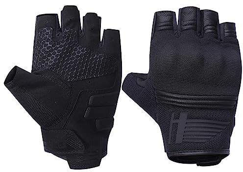Harssidanzar Gants de Moto sans Doigts pour Hommes,Été Respirant écran Tactile Moto avec Knuckle Ride Moto Gants de Moto pour Hommes KM050,Noir,Taille L