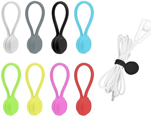 8 Pièces Enrouleur Magnétique,Enrouleurs de Câbles Magnétiques, Clips pour Casque/Câble USB,pour Casque, Câble USB, Cuisine Domestique et Utilisation Scolaire (8 Couleurs)