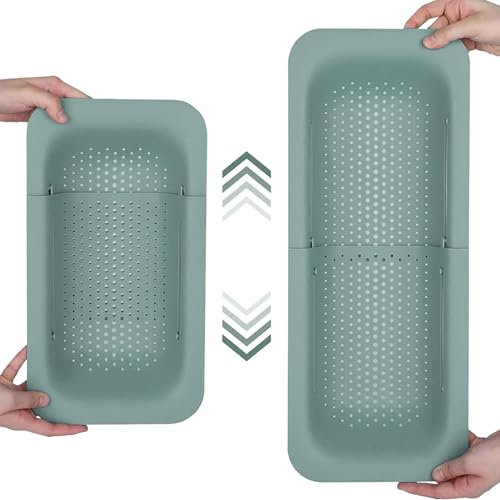 SÖLMO Ausziehbares Küchensieb - Abtropfsieb - Vielseitiges und modernes Design - Hitzebeständig - Spülbeckensieb - Platzsparend und effizient Abtropfen - Spülbeckensieb - Grün