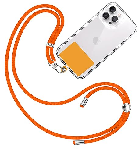 TBOC Cuerda Móvil Cuello Universal [Naranja] Correa Funda Teléfono Móvil - Cinta Cadena Colgante con [Parche Naranja Flúor] - Cordón Lanyard con Enganche Llavero Móviles Llaves
