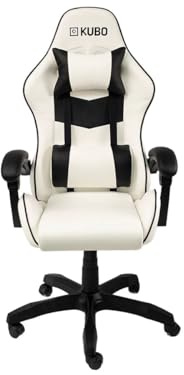 KUBO - Silla Gamer - Ergonómica - Reposacabezas - Elevación Gas Nivel 4 - Máximo Confort - Color: Blanco y Negro -Peso Máximo de hasta 130 kg