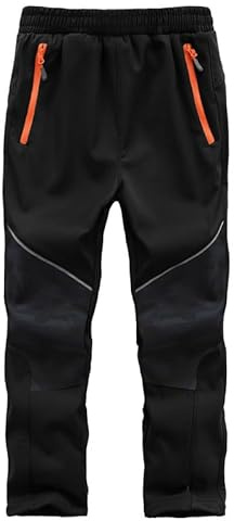Zzkouine Pantaloni Sci Bambino Pantaloni Trekking Softshell da Neve, Impermeabili e Anti Vento Pantalone Bambini con Fodera in Pile, Nero/Camuffamento 152-158